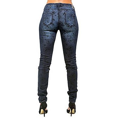 Poetic Justice Women's Curvy Fit Stretch Denim Blasted Daisy Printed Skinny Jeans