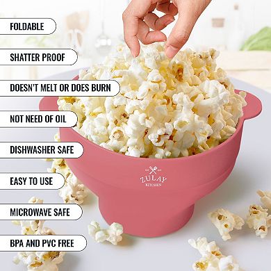 Zulay Kitchen Bpa Free Collapsible Silicone Popcorn Maker With Lid