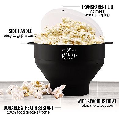 Zulay Kitchen Bpa Free Collapsible Silicone Popcorn Maker With Lid