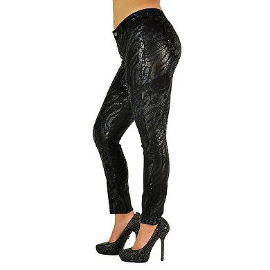Poetic Justice Women's Curvy Fit Coated Twill Zebra Printed Skinny Jeans