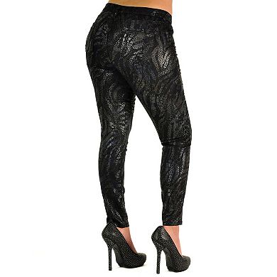 Poetic Justice Women's Curvy Fit Coated Twill Zebra Printed Skinny Jeans