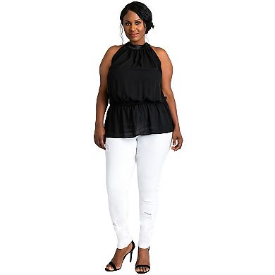 Poetic Justice Plus Size Women's Curvy Fit Denim Light Destroyed Jeans