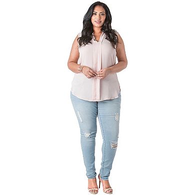 Poetic Justice Plus Size Women's Curvy Fit Denim Destroyed Skinny Jeans