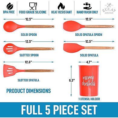 Zulay Kitchen Non-Stick Silicone Utensils Set (5-Piece) with Authentic Acacia Wood Handles