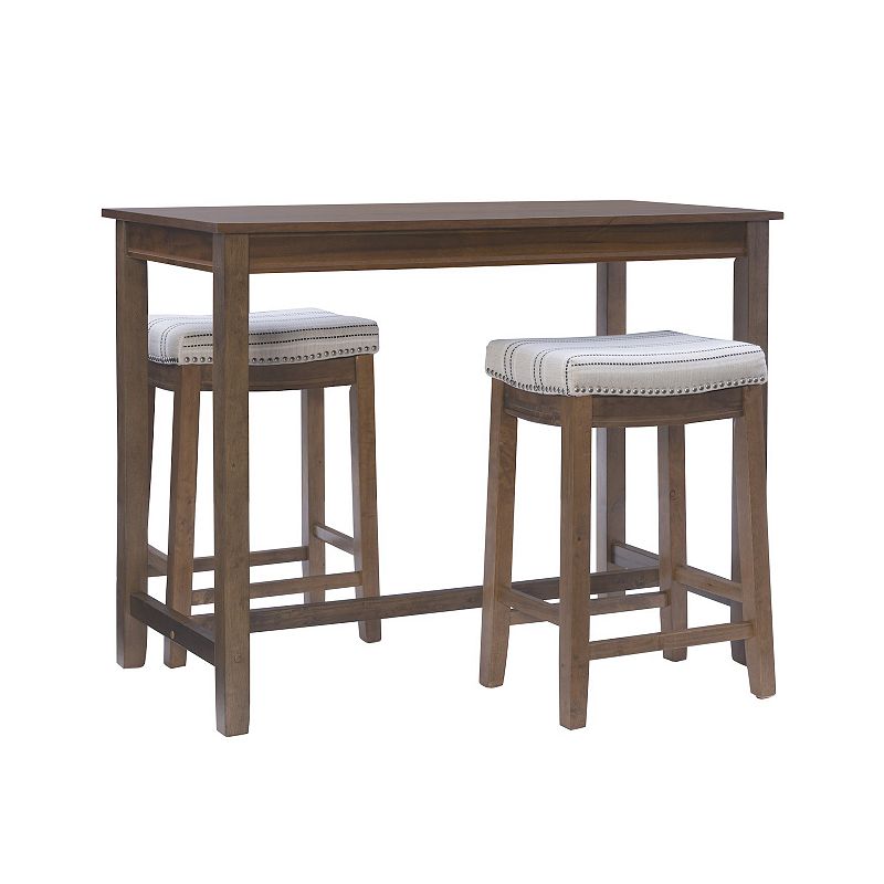 Linon Claridge Bistro Dining Table & Counter Stool 3-piece Set, Natural Rustic Linen