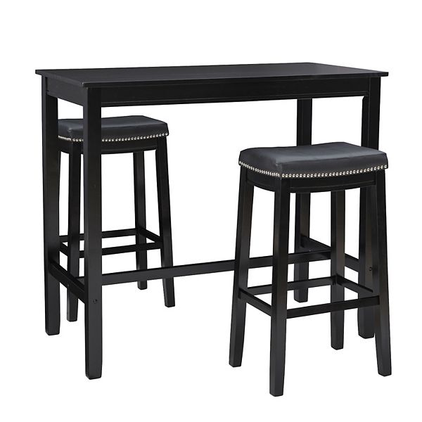 3pc Claridge Backless Stools Bar Height Dining Set Black - Linon: Rubberwood Construction, Faux Leather Seats, Nesting Design