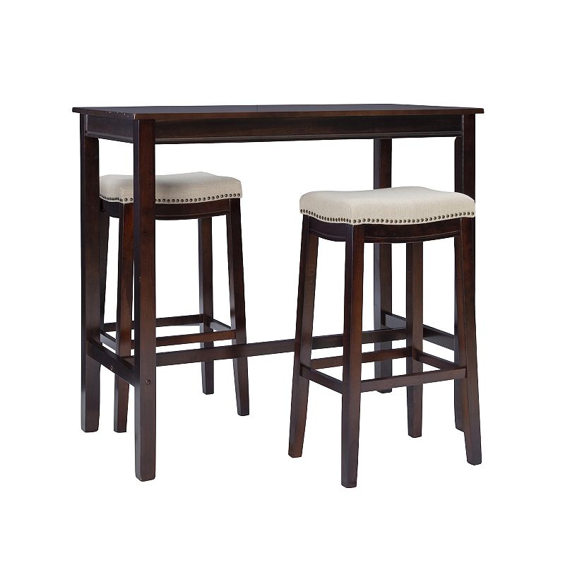 Linon Claridge Bistro Dining Table & Bar Stool 3-piece Set, Brown Beige Linen