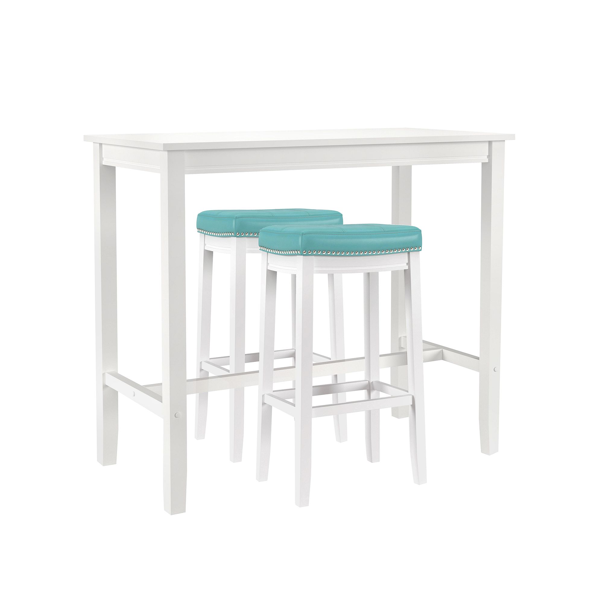 Linon Claridge Bistro Dining Table & Bar Stool 3-piece Set, White Teal