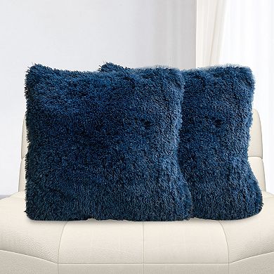 Cheer Collection Set of 2 Shaggy Long Hair Throw Pillows - Super Soft and Plush Faux Fur Accent Pillows - 18 x 18 inches