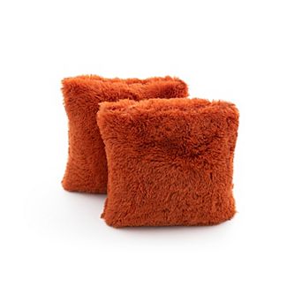 Cheer Collection Set Of 2 Shaggy Long Hair Throw Pillows