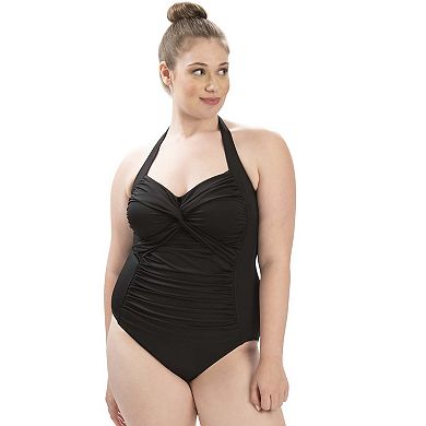 Women's Dolfin Solid Ruched One-Piece Swimsuit 