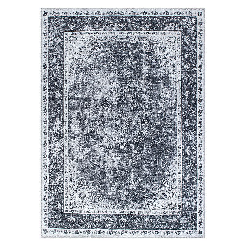 World Rug Gallery Traditional Distressed Medallion Machine Washable Area Rug, Black, 10X14 Ft