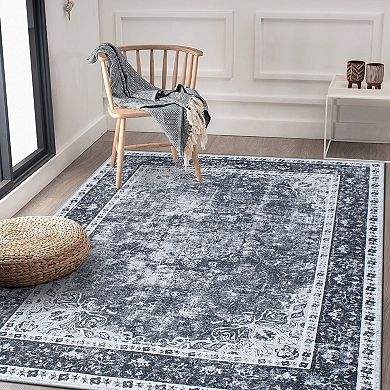 World Rug Gallery Traditional Distressed Medallion Machine Washable Area Rug