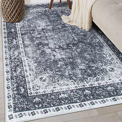 World Rug Gallery Traditional Distressed Medallion Machine Washable Area Rug