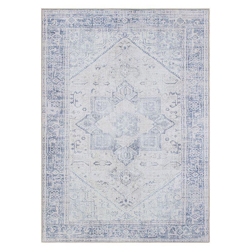World Rug Gallery Medallion Boho Machine Washable Area Rug, Blue, 10X14 Ft