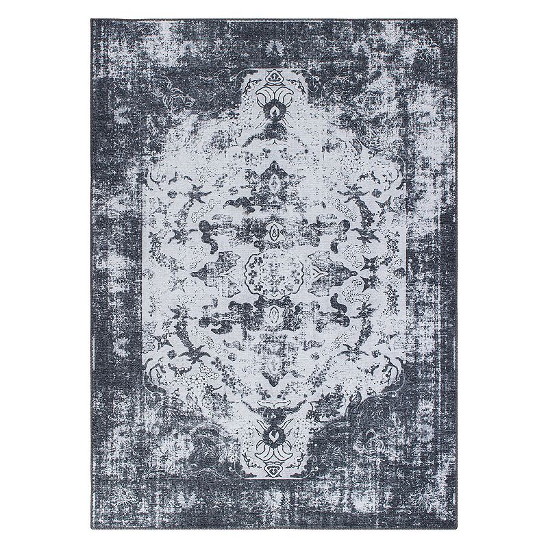 World Rug Gallery Vintage Distressed Medallion Machine Washable Area Rug, B