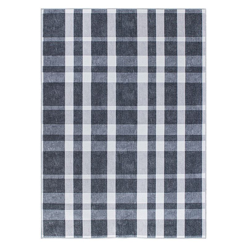 World Rug Gallery Modern Plaid Machine Washable Area Rug, Black, 2.5X10 Ft