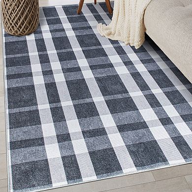 World Rug Gallery Modern Plaid Machine Washable Area Rug