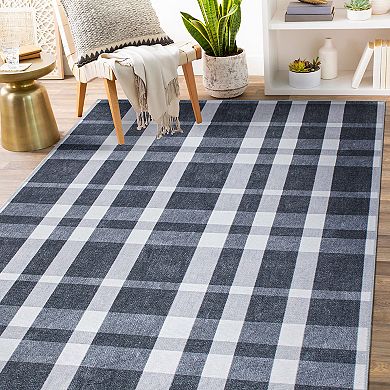 World Rug Gallery Modern Plaid Machine Washable Area Rug