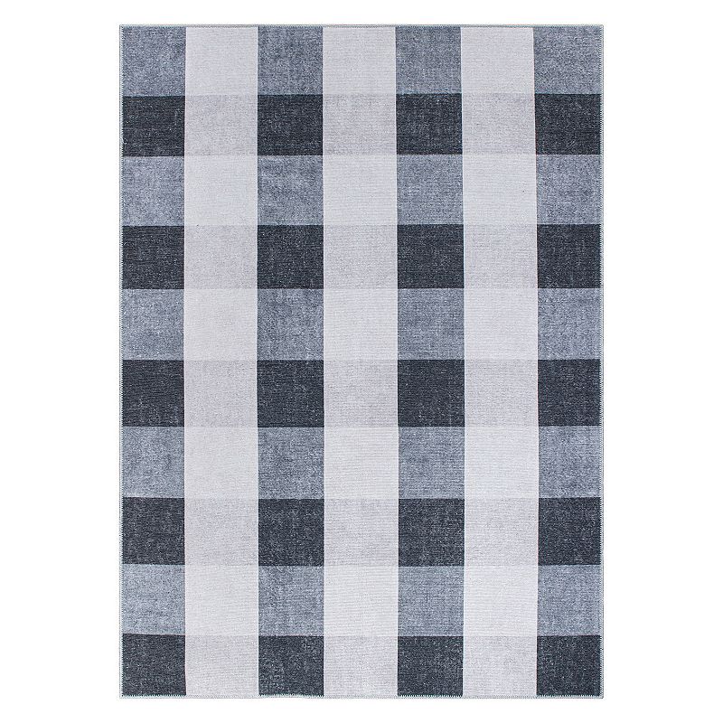 World Rug Gallery Contemporary Checkered Machine Washable Area Rug, Grey, 2.5X10 Ft