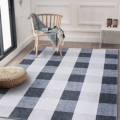 World Rug Gallery Contemporary Checkered Machine Washable Area Rug