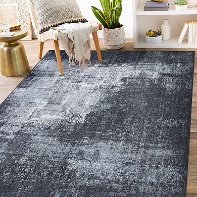 World Rug Gallery Contemporary Distressed Abstract Machine Washable Area Rug