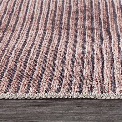 World Rug Gallery Contemporary Distressed Stripe Machine Washable Area Rug