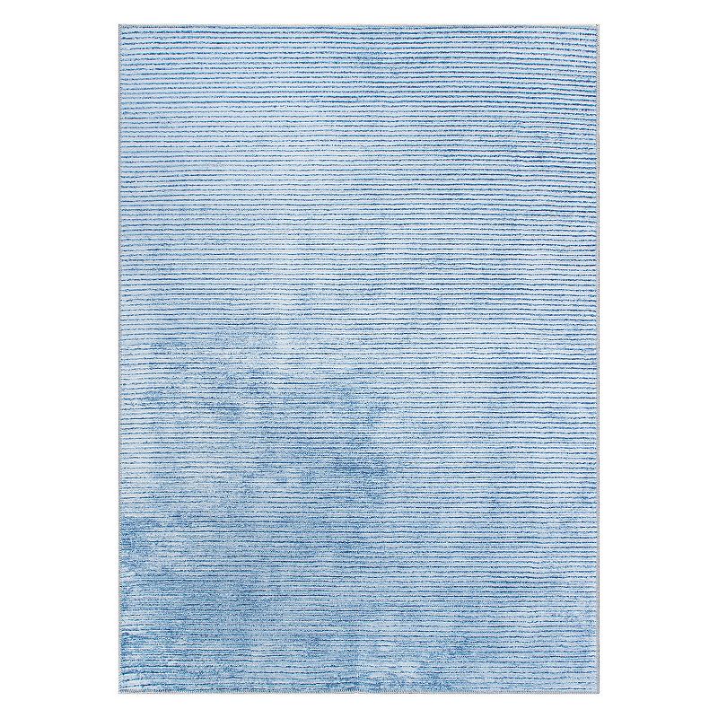 World Rug Gallery Contemporary Distressed Stripe Machine Washable Area Rug, Blue, 10X14 Ft