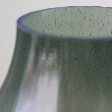 7.75" Storm Gray Bubble Glass Pillar Candle Holder with Wooden Base