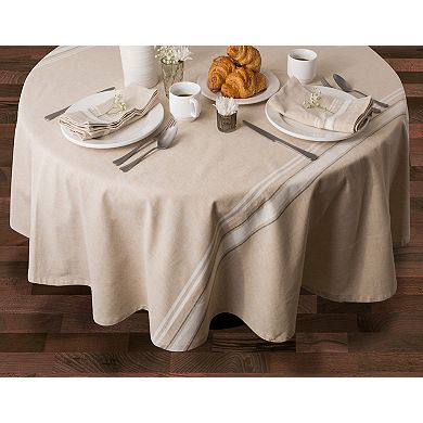 60" x 120" White and Beige Rectangle Cotton Tablecloth