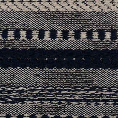 72" Blue and Gray Braided Stripe Rectangular Table Runner with Tassel Knots