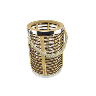 7.5" Rustic Chic Cylinderical Rattan Decorative Candle Holder Lantern with Jute Handle
