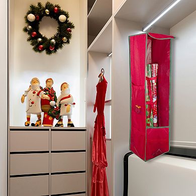 36” Vertical Red and Green Hanging Christmas Decoration Organizer Storage Bag