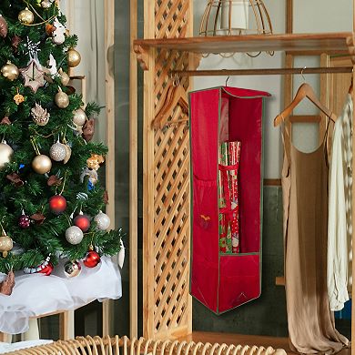 36” Vertical Red and Green Hanging Christmas Decoration Organizer Storage Bag