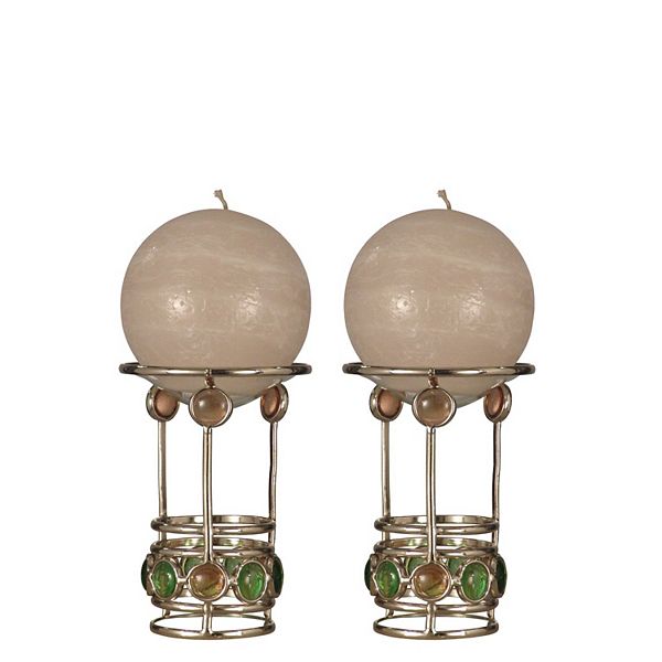 Set of 2 Gold and Green Pietro Candle Holders 5.5"