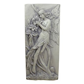 31" Gray Fairy with Lily Flowers Wall Plaque