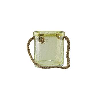 6.5" Lemonade Yellow Hand-blown Bubble Glass Outdoor Hurricane Candle Holder