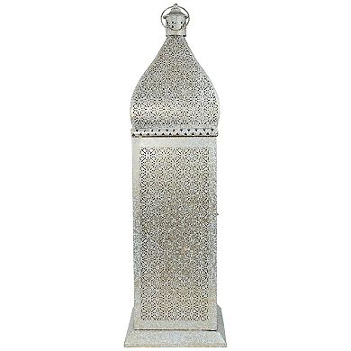 30.5" White and Gold Moroccan Style Pillar Candle Floor Lantern