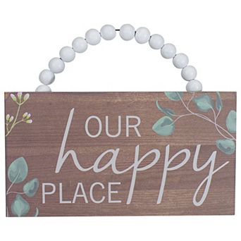 Beaded Hanger "Our Happy Place" Wall Plaque Art Decor 7.75"
