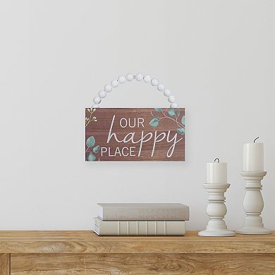 Beaded Hanger "Our Happy Place" Wall Plaque Art Decor 7.75"