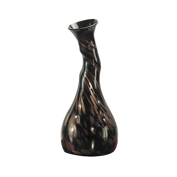 15.75" Black and Copper Gold Contemporary Twisted Gourd Glass Vase