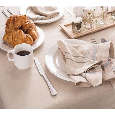 Neutral Taupe and Gray French Striped Pattern Rectangular Tablecloth 60" x 84"