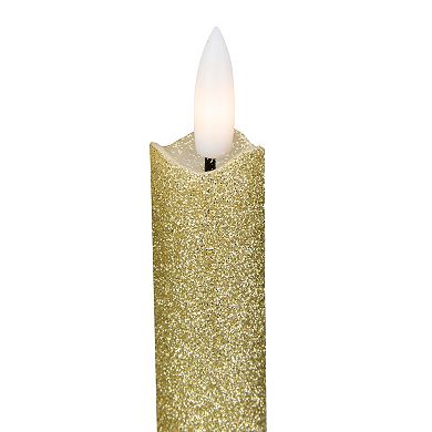 Set 2 Gold Glittered Flameless LED Taper Christmas Candles 11"