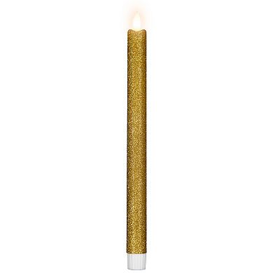 Set 2 Gold Glittered Flameless LED Taper Christmas Candles 11"