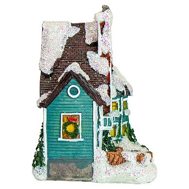 5.5" Green LED Lighted Snowy House Christmas Village Decoration