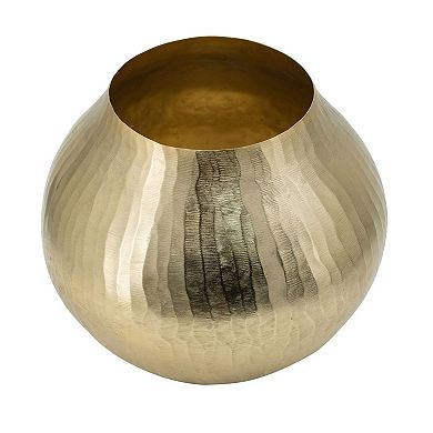 13.25" Gold Solid Contemporary Decorative Chiseled Vase - Large