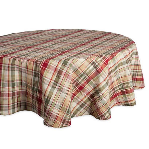 70" Red and Green Plaid Round Outdoor Tablecloth