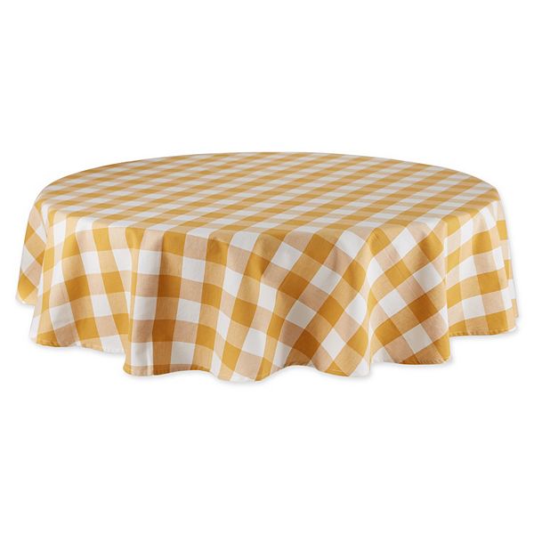 70" White and Honey Gold Buffalo Check Round Table Cloth