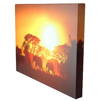 Safari Sunset LED Back Lit Decorative Elephant Canvas Wall Art 11.75” x 15.75”