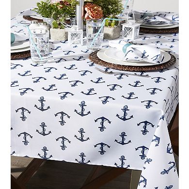 60" Zippered Round Outdoor Tablecloth with Printed Anchors Design
